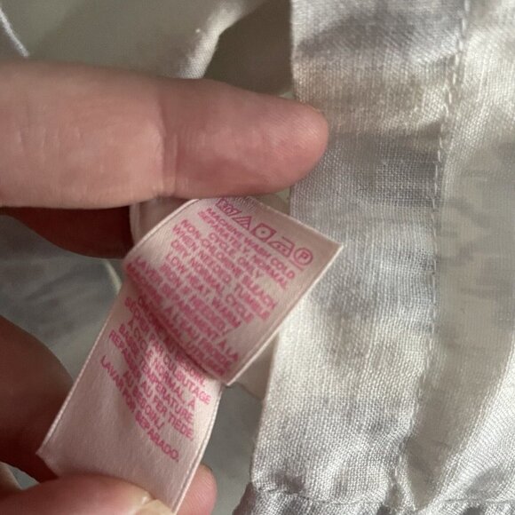 Victoria's Secret Women 12 White Pale Blue Linen Cotton Ikat Tie Dye Boho Romper - Picture 9 of 11